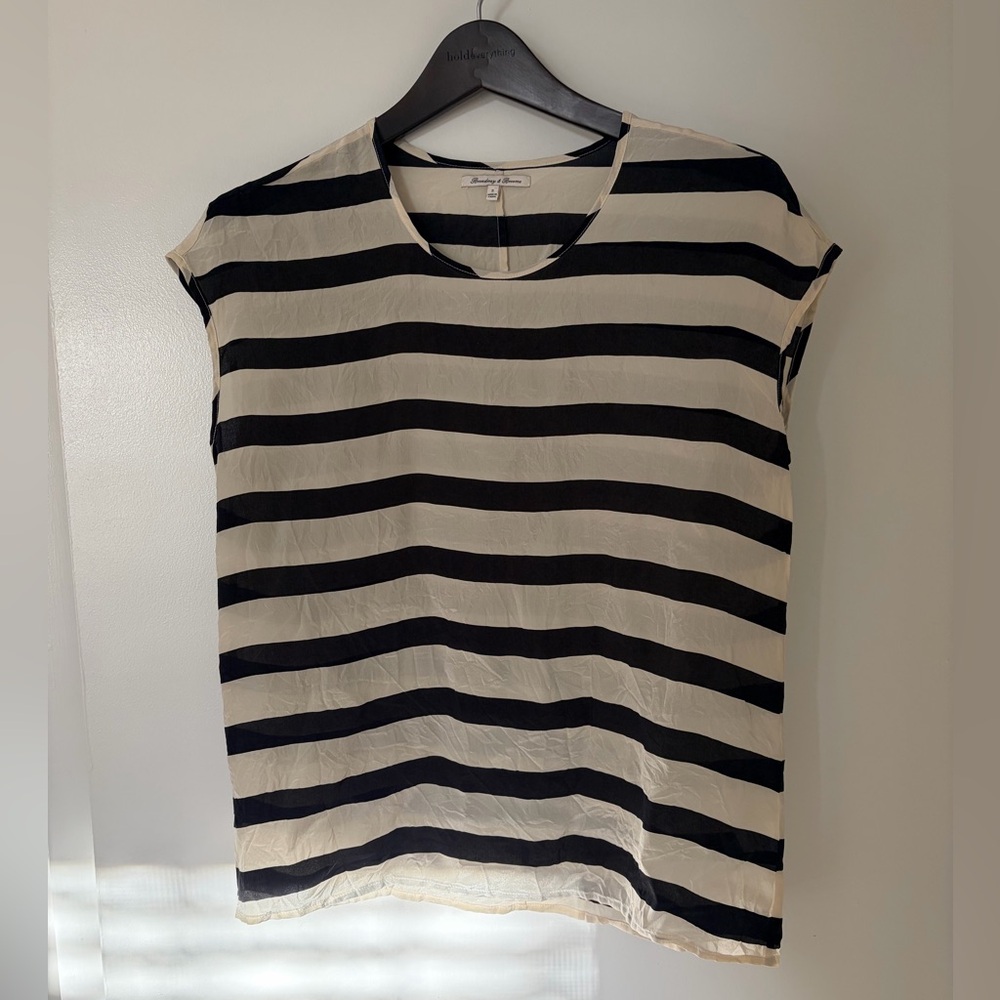 Striped Silk Shell - Black and Cream